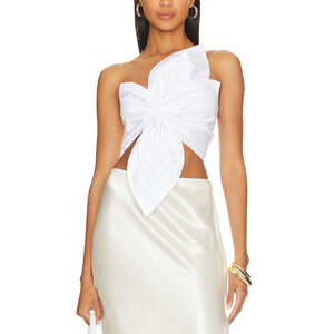 Just Bee Queen 'Orchid' White Off Shoulder Bow Detail Twill Top Size XS